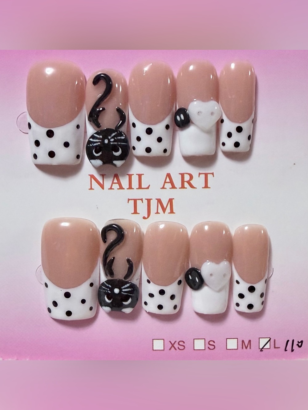 Nude & Black Polka Dot Press-On Set